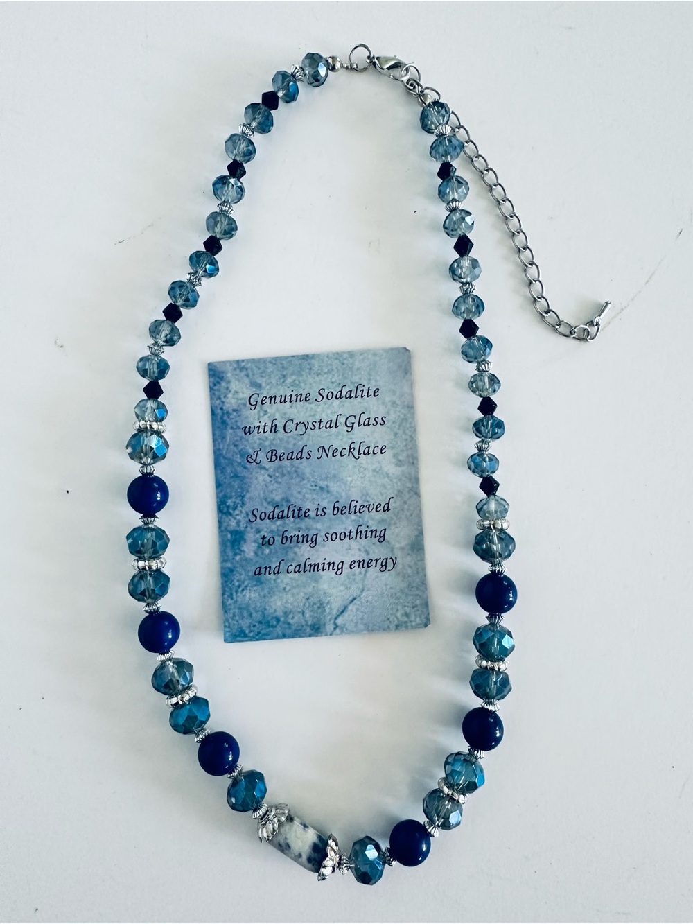 Sodalite and Crystal Glass Beaded Necklace in Blue
